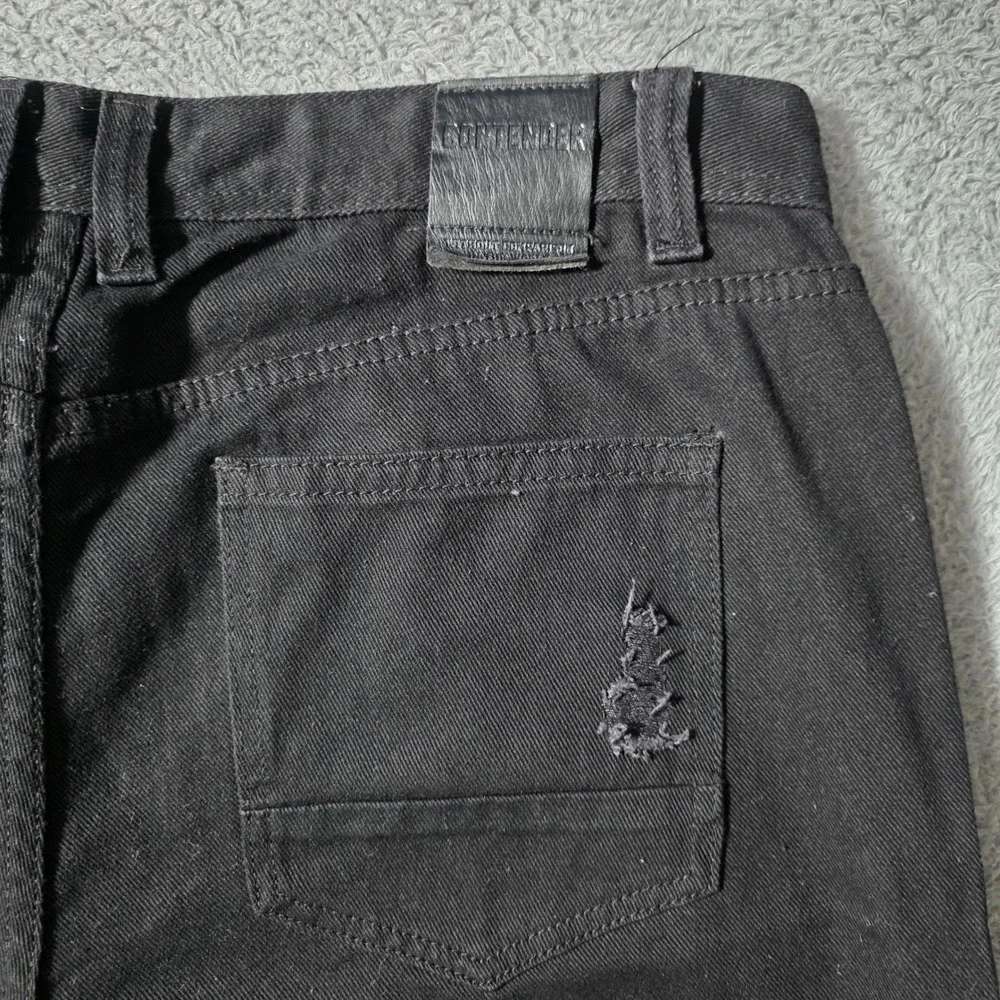 Contender Mens 38x32 Denim Pants Black Distressed Rose Graphic Streetwear Moto